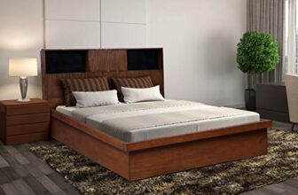 Hometown Mystique Solid Wood Hydraulic Storage Queen Bed In Walnut Colour