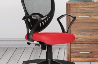 Da Urban® Carex Mid-Back Revolving Mesh Ergonomic Chair For Home & Office With Tilt Lock Mechanism, Armrest & High Comfort Seating (Red)