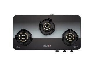 Blowhot Premium Design 3 Burner Manual Gas Stove Lightweight, Isi Certified, Sleek & Slim Design With Toughened Glass Top For Kitchen, 5 Yr Warranty By Blowhot On Burner, Valve & Glass – Sapphire
