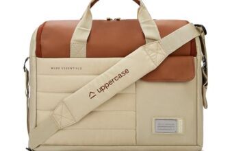 Uppercase 14L Omega 03 Professional Laptop Messenger Bag | Up To 15.6”| 3X More Water Resistant| Tablet Compartment| Multiple Organisers| Office Bag For Men & Women (Beige)