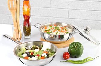 Cello Steelox Induction Compatible Stainless Steel Fry Pan & Kadai With Glass Lid 22 Cm/2Ltrs (3 Pcs Set)