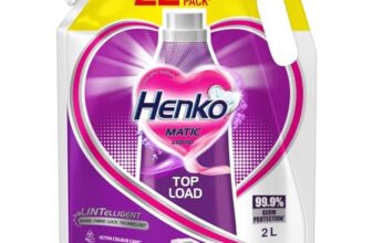 Henko Matic Top Load Liquid Detergent – 2L Refill Pouch With Nano Fiber Lock Technology, 99.9% Germ Protection, Bio Stain Power & Ultra Color Care Which Maintains The Newness, Color & Shine