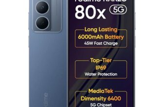 Realme Narzo 80X 5G (Midnight Blue, 6Gb+128Gb) | Dimensity 6400 5G Chipset | 6000Mah Long-Lasting Battery | 45W Fast Charge | 120Hz Eye Comfort Display | Ip69 Top-Tier Waterproof