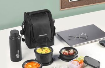 Cello All In One Lunch Box With Fabric Bag, Black | 3 Microwave Safe Inner Steel Container (550Ml,375Ml,225Ml), 1 Pickle Box 175Ml & Steel Bottle 900Ml | Air Tight Leak Proof Tiffin Box Set For Office