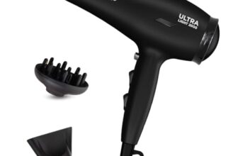 Ikonic Ultralight Professional Hair Dryer 2000 Watts With Nozzle, Diffuser, Hot And Cold Air Feauture, 2 Speed 3 Heat Settings With Cool Shot, Hanging Loop, For Both Men And Women, Suitable For All Hair Types, 1 Yr Warranty Black