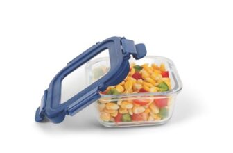 Signoraware Secure N Store Borosilicate Glass Square Container | Airtight Seal | Microwave Safe | Reheating & Baking | Stylish & Practical | Great For Office, Travel & Outdoors (800Ml | Clear)