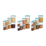 Amazon Brand – Solimo Checkered Jar Container Set Of 24 | 2000Ml, 1000Ml, 500Ml, 250Ml | Plastic | Transparent, Blue