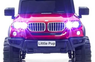 Little Pup Kids Speed-888 Battery Car For Kids | Battery Operated Jeep For 1 To 7 Year | Electric Ride On-Dual Control Mode, Swing Function, Led Lights, With Seat Belts | (Red)