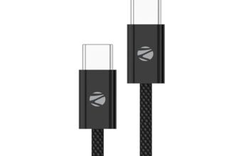 Zebronics Tt60+ Type C – Type C Braided Cable, 60 Watts, Rapid Charging, Charge & Sync, 1 Meter, Compatible With Iphone 15 | Samsung | Oneplus | Xiaomi | Realme | Oppo Black