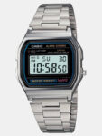 Casio A-158Wa-1Df Vintage A158Wa-1Df Black Dial Silver Stainless Steel Band Digital Watch  – For Men & Women