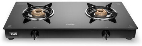 Glen Rapid Lpg Gas Stoves 2 Burner | Brass Burner | Isi Certified | Revolving Inlet Glass Manual Gas Stove(2 Burners)