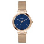 Timex Analog Watch For Women With Blue Round Dial & Rose Gold Stainless Steel Bracelet Band Water Resistant Women’S Wrist Watches – Twel118Smu03