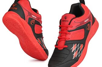 Pro Kvh Men’S Non-Marking Power Cushion Training Shoes Athletic Shoes Anti-Slip Cushioning Synthetic Badminton, Volleyball, Court Shoes (10 (Uk/Ind)) Red