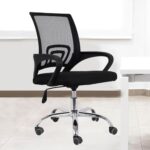 Casa Copenhagen Mesh Mid Back Office/Study/Computer/Revolving/Desk Chair For Work From Home -Metal Base, Height Adjustable Seat – Deep Black & Black Handle