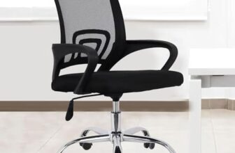 Casa Copenhagen Mesh Mid Back Office/Study/Computer/Revolving/Desk Chair For Work From Home -Metal Base, Height Adjustable Seat – Deep Black & Black Handle