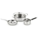 Lifelong Stainless Steel Kadai, Frypan & Saucepan For Cooking | 22 Cm Kadai & Fry Pan 22 Cm With Glass Lid | 14 Cm Sauce Pan | Sandwich Bottom | Induction & Gas Stove Compatible (Silver, Llsskfs01)
