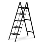 Boniry Compact 5 Step Folding Ladder With Non-Slip Steps | Lightweight & Durable Step Ladder | Perfect For Home, Kitchen, Or Office Use – Black Finish