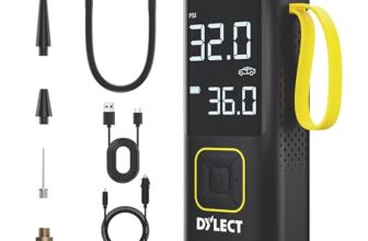 Dylect Tyre Inflator For Car And Bike| Home Use| Works Both On Dc Port & Battery| Type-C Charging| 6000Mah Bis Certified| Super Fast Inflation| 5 Fill Modes| Autocutoff| Multiple Nozzles| 12Mwarranty