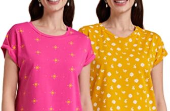 Amazon Brand – Myx Women’S Loose T-Shirt (Pag 103_Mustard And Rasperry_S_Pack Of 2)