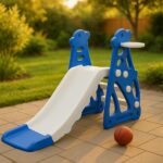 Kidsmate Super Slide For Kids 2-5 Yrs | Indoor & Outdoor Slide With Basketball Ring | Anti-Slip Steps & Safe Rounded Edges | Lightweight & Sturdy | Quick Assembly | Max Load 25Kg – Blue & White