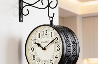 Craftel Metal Analog Railway Wall Clock Vintage Double Sided English Roman Hanging Clock For Living Room Home And Office (Dial – 8 Inches, Matte Black)