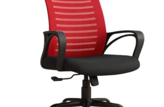 Innowin Mini Jazz Mesh Mid-Back Ergonomic Home Office Chair | 3-Years Limited Warranty Included | Tilting & Height Adjustable Mechanism, Heavy Duty Metal Base | Ideal For Office Work & Study (Red)