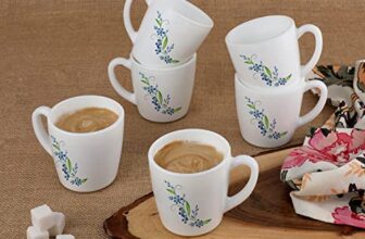 Cello Ricca Mug 6 Pcs Set | Cups For Tea, Coffee, Espressoc | Thermal Resistant | Light Weight | Ideal Gifting Option | Blue Creeper | 100Ml