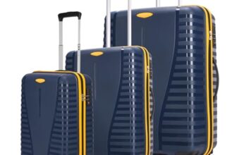 Aristocrat 3 Pc Airpro Plus Set Cabin 55Cm(Small) Check-In 66Cm(Medium) 76Cm(Large) 8 Wheels Trolley Bags For Travel Hard Case Spinner Wheel Lightweight Bag With Tsa Lock & Anti-Theft Zipper(Blue)