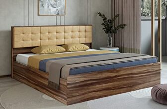 A Globia Creations Alvin Queen Size Box Bed, Engineered Wood, Asian Walnut Finish | Strong & Modern | Knock-Down Delivery