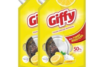 Giffy Liquid Dishwash Gel 900Ml (Pack Of 2) | Lemon And Active Salt | 50% More Effective | Tough Grease Removal Expert | Turbo Boosters | Mild Fragrance | Removes Tough Malodour | Hand-Safe