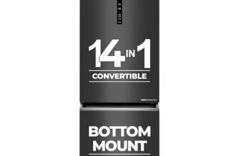 Haier 325 L 3 Star Frost Free Bottom Mount Double Door Refrigerator|Convertible 14-In-1|Jhukna Mat-Bottom Freezer|Digital Display Panel|Triple Inverter|Twist Ice Maker (Heb-333Gb-P, Graphite Black)