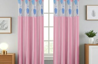Homefab India Russelnet Eyelet Polyester Curtains; Semi-Transparent, 9 X 4 Feet Long Door Curtain, Pink, Pack Of 2 Pieces