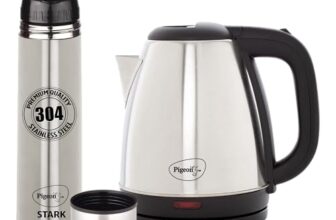 Pigeon 1.5 L Kettle With 1000 Ml Stark Flask (Pack Of 2, Silver, Steel)