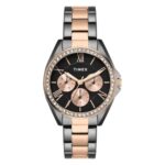 Timex Analog Watch For Woman With Black Round Dial & Two Tone Stainless Steel Bracelet Band Water Resistant Women’S Wrist Watches – Twel253Smu03