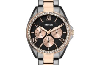 Timex Analog Watch For Woman With Black Round Dial & Two Tone Stainless Steel Bracelet Band Water Resistant Women’S Wrist Watches – Twel253Smu03