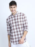 KETCH Men Checkered Casual White, Maroon Shirt