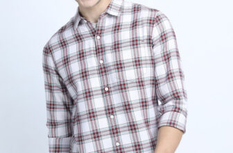 KETCH Men Checkered Casual White, Maroon Shirt