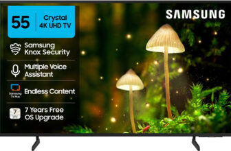 Samsung Crystal 4K Infinity Vision 138 Cm (55 Inch) Ultra Hd (4K) Led Smart Tizen Tv With 4K Upscaling | Hdr 10+ | Voice Assistance Remote Control | Purcolor | Slim Look | Samsung Knox Security | 100+ Free Channels | Universal Gestures(Ua55Ue84Afulxl)