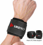 Likepro Wrist Support Band For Men & Women | Gym Wrist Wrap | Adjustable Strap Pack Of 2 Wrist Support(Black)