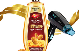 Dabur Hair Styling Kit | Almond Hair Oil- 650Ml + Vega Glow Glam Hair Dryer- 1000W(2 Items In The Set)