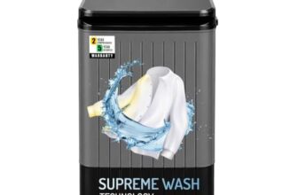 VW 8.5 kg semiautomatic Top Load Washer Only with Powerful Wash, V8 Supreme Wash, Black/Grey