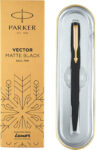 PARKER Vector Matte Black, Gold Trim Ball Pen(Ink Color – Blue)