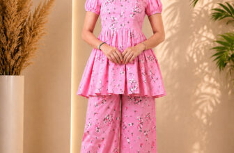 Kachhot Girls Festive & Party Kurta And Palazzo Set(Pink Pack Of 1)