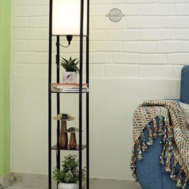 Crosscut Furniture Tower Floor Lamp With Shelf (Cotton White, Led)