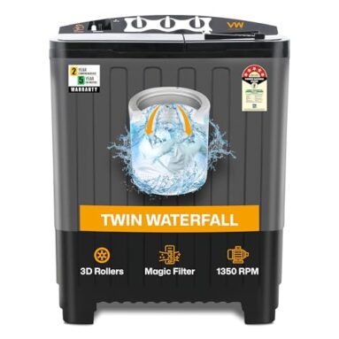 Vw 7.5 Kg 5 Star Aqua Spin Semi Automatic Top Load Washing Machine Aquaspin0075P (Black)