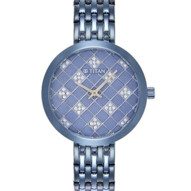 Titan Quartz Analog Blue Dial Stainless Steel Strap Watch For Women-Ns95163Qm02