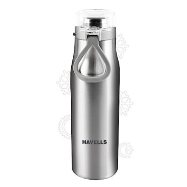 Havells Aqua-S Double Wall Hot/Cold Water Bottle, 304 Grade Stainless Steel Inner Body, Non Toxic, Leak Proof, Easy To Clean, 590 Ml Silver
