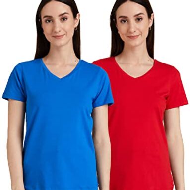 Amazon Brand – Symbol Women’S Solid Regular Fit Half Sleeve T-Shirt (Symaw19Vn10_Cobalt & Red_Small) (Combo Pack Of 2)