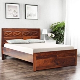 Hometown Barcelona Sheesham Wood(Rosewood) Queen Bed In Honey Colour