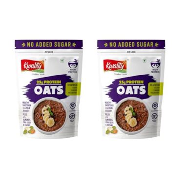 Kwality 25g High Protein Oats 400g Each (Pack Of 2) | Multigrain Rolled Oats with Whey & Soy Protein | No Refined Sugar | With Almonds, Raisins, Pumpkin & Chia Seeds | High Fiber | Gluten Free | Quick Breakfast for Weight Loss & Fitness